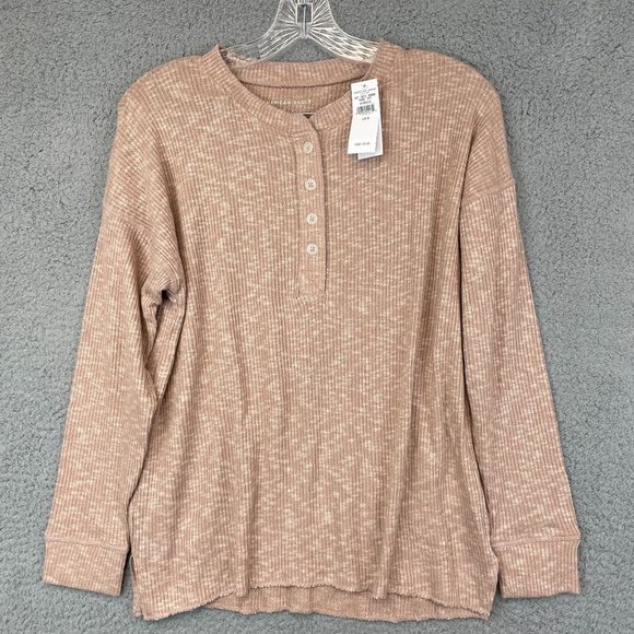 NWT American Eagle Womens Small Long Sleeve Henley T-Shirt Top Brown Thermal - Picture 1 of 9
